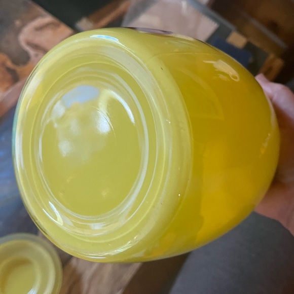 Mid Century “Bartlett Collin’s” yellow glass hand painted  cookie jar - Picture 4 of 7